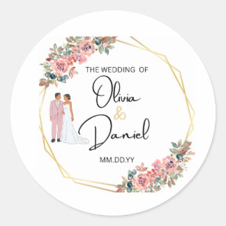 Eleganter floraler Hochzeitsaufkleber Runder Aufkleber