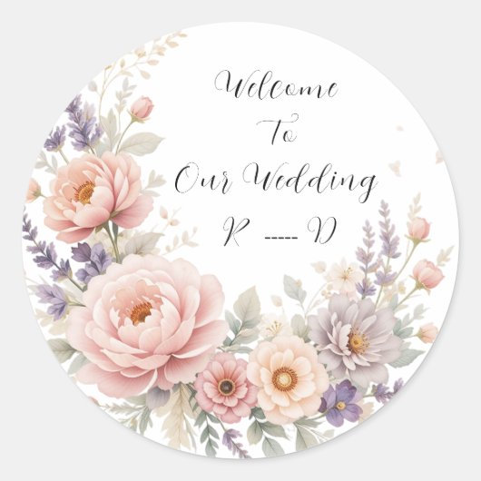 Eleganter floraler Hochzeitsticker mit individuell Runder Aufkleber (Vorderseite)