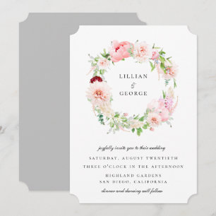 Eleganter Floraler Kranz in Rosa Hochzeit Einladung