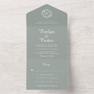 Eleganter floraler Kranz Sage Green Hochzeit  All In One Einladung