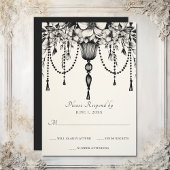 Eleganter, floraler Kronleuchter Schwarz und Weiß RSVP Karte