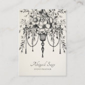 Eleganter, floraler Kronleuchter Schwarz und Weiß Visitenkarte (Vorderseite)