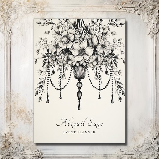 Eleganter, floraler Kronleuchter Schwarz und Weiß Visitenkarte
