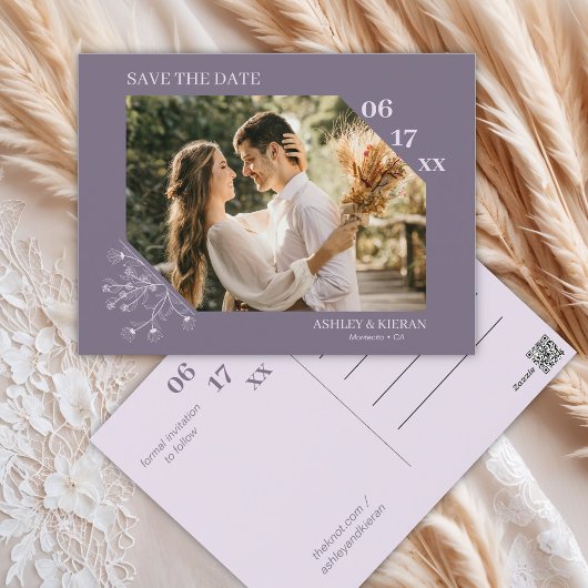 Eleganter floraler Lavendel Hochzeit Sichern Sie d Postkarte