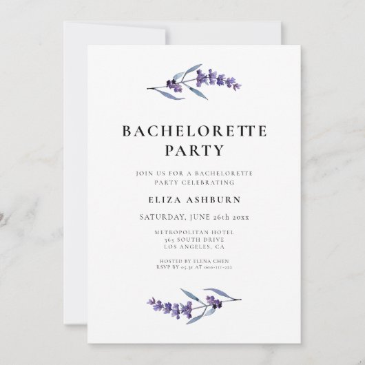 Eleganter floraler Lavender Junggeselinnen-Abschie Einladung (Vorderseite)