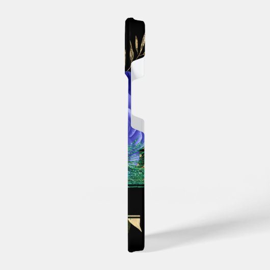 Eleganter floraler Monogram Peacock Feather Glitze iPhone Hülle (Linke Seite)