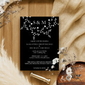 Eleganter floraler Monogramm-Rahmen in Schwarz-wei Einladung