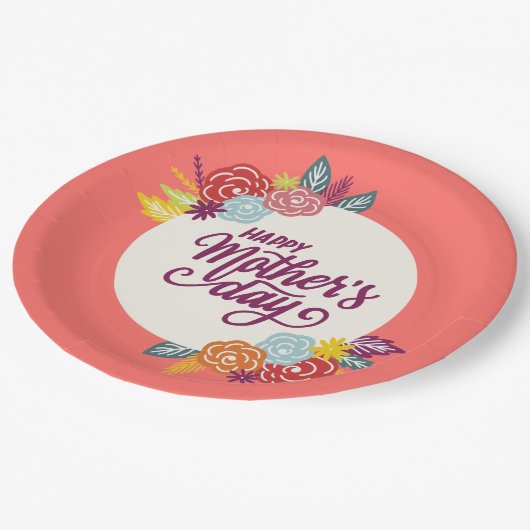 Eleganter floraler Muttertag | Papierplatte Pappteller (Schrägansicht)