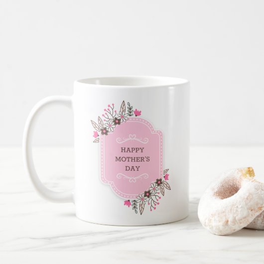 Eleganter floraler Muttertag | Tasse des Kaffees (Mit Donut)