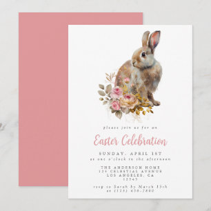 Eleganter floraler Oster-Hase-Party Einladung