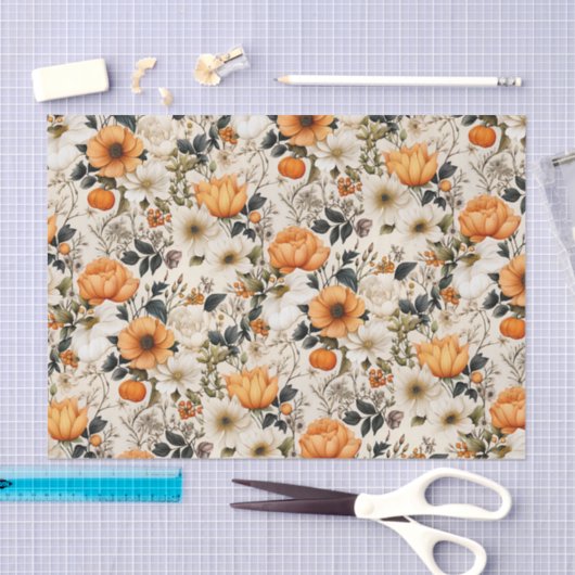 Eleganter floraler Pumpkin Fall Seidenpapier (Handwerk)