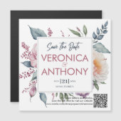 Eleganter, floraler QR-Save the Date Hochzeit Magneteinladung (Vorne/Hinten)