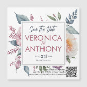 Eleganter, floraler QR-Save the Date Hochzeit Magneteinladung (Vorderseite)
