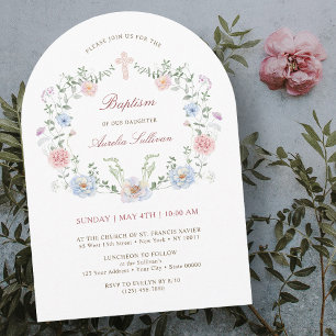 Eleganter floraler Rahmen Taufe Einladung