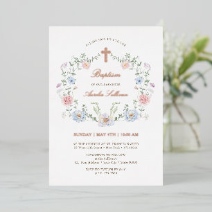Eleganter floraler Rahmen Taufe Folieneinladung