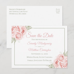 Eleganter Floraler Rosa Rosengarten Hochzeit Termi Ankündigungspostkarte
