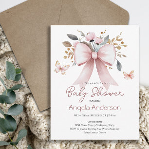 Eleganter Floraler Rosa Schleifen Schmetterling Ba Einladung