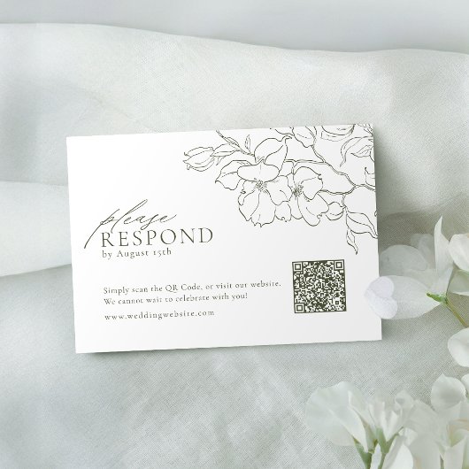 Eleganter floraler Salbei-Hochzeit QR-Code RSVP Karte