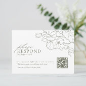 Eleganter floraler Salbei-Hochzeit QR-Code RSVP Karte (Stehend Vorderseite)