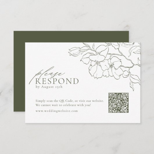Eleganter floraler Salbei-Hochzeit QR-Code RSVP Karte (Vorne/Hinten)