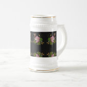 Eleganter floraler Stickereimuster Schwarzer Hinte Bierglas (VorderseiteRechts)