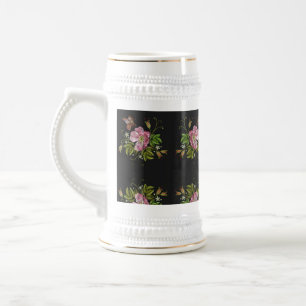 Eleganter floraler Stickereimuster Schwarzer Hinte Bierglas