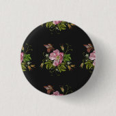 Eleganter floraler Stickereimuster Schwarzer Hinte Button (Vorderseite)