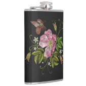 Eleganter floraler Stickereimuster Schwarzer Hinte Flachmann (Rechts)