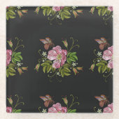 Eleganter floraler Stickereimuster Schwarzer Hinte Glasuntersetzer (Vorderseite)