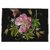 Eleganter floraler Stickereimuster Schwarzer Hinte Große Geschenktüte (Rückseite)