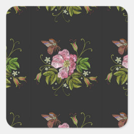 Eleganter floraler Stickereimuster Schwarzer Hinte Quadratischer Aufkleber