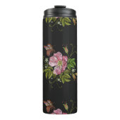 Eleganter floraler Stickereimuster Schwarzer Hinte Thermosbecher (Vorderseite)
