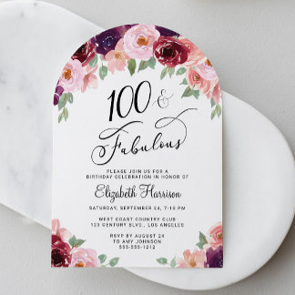 Eleganter floraler Torbogen zum 100. Geburtstag Einladung
