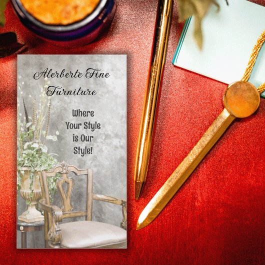 Eleganter, floraler und Extravaganter Stuhl Vertik Visitenkarte