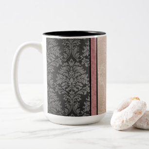Eleganter floraler Vintage-Rosa- und Grau-Damaskus Zweifarbige Tasse