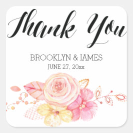 Eleganter, floraler Wasserfarben, Hochzeitsplatz Quadratischer Aufkleber