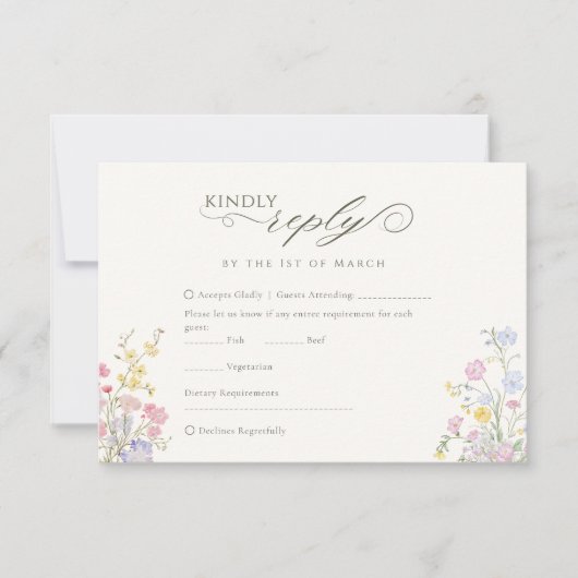 Eleganter floraler Wildblumen-Kalligrafie-QR-Code RSVP Karte (Vorderseite)