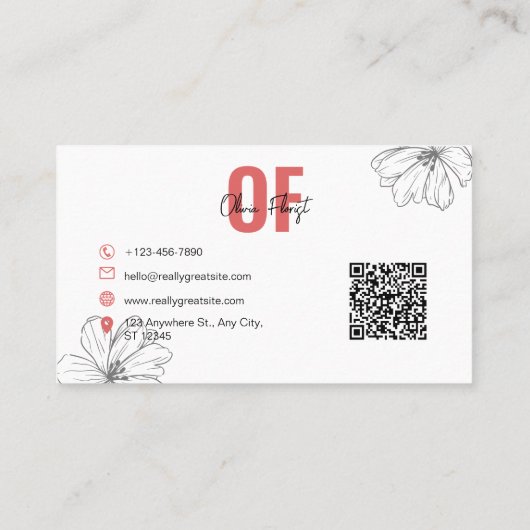 Eleganter Florist mit QR-Code Visitenkarte (Rückseite)