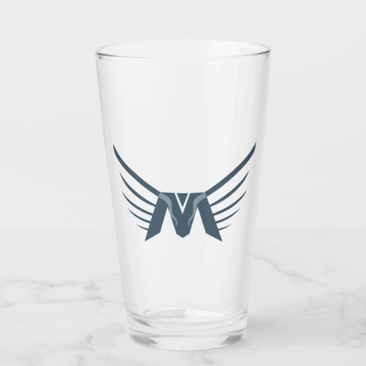 Eleganter Flügel Buchstabe M Monogramm Glas (Rückseite)