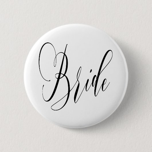 ELEGANTER FLÜSSIGER SCHWARZER SKRIPT-BRAUT-ENTWURF BUTTON (Vorderseite)
