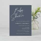 Eleganter Foil Gender Neutral Shower | Dusty Blue Folieneinladung (Stehend vorne)