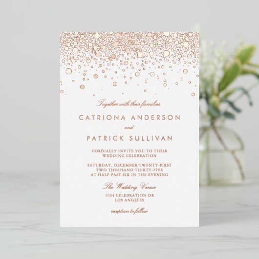 Eleganter Foil Pressed Confetti Dots Hochzeit Rose Folieneinladung (Stehend vorne)