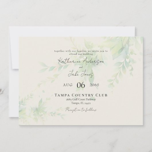 Eleganter Foliage Cream QR Code Horizontal Wedding Einladung (Vorderseite)