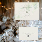Eleganter Foliage Cream QR Code Horizontal Wedding Einladung