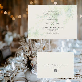 Eleganter Foliage Cream QR Code Horizontal Wedding Einladung