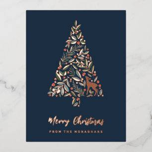 Eleganter Foliage Weihnachtsbaum Kleines Hirsch Folien Feiertagspostkarte