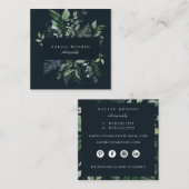 Eleganter Forest Foliage Frame Dunkelblau Quadratische Visitenkarte (Vorne/Hinten)