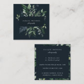 Eleganter Forest Foliage Frame Dunkelblau Quadratische Visitenkarte (Vorne/Hinten)