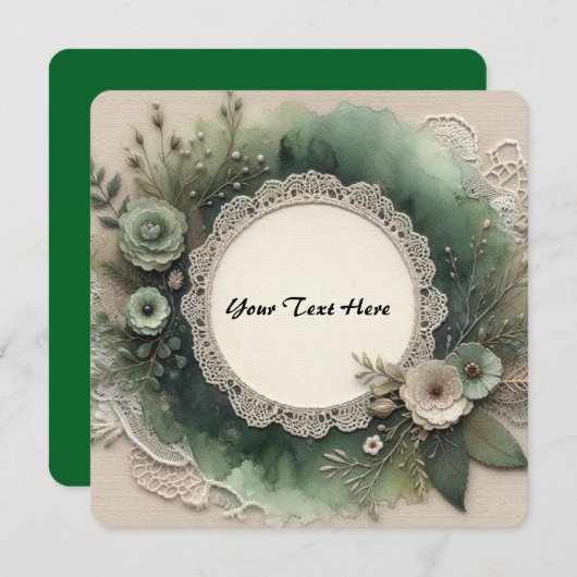 Eleganter Forest Green Frame mit Blume Einladung (Vorne/Hinten)