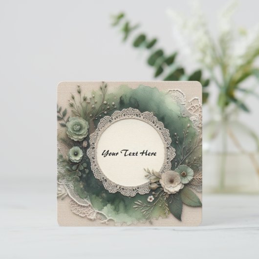 Eleganter Forest Green Frame mit Blume Einladung (Stehend Vorderseite)